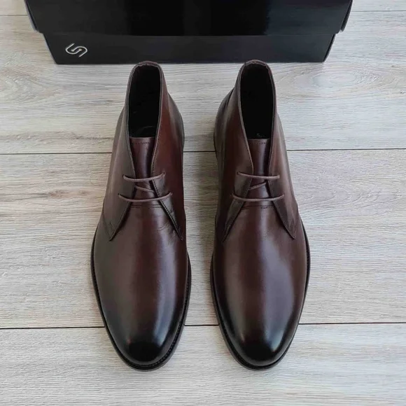 Premium Leather Brown Chukka Boots, Mens Lace-up Ankle Boots, Hand-Stitched Sole